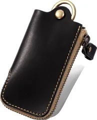 ALLUTHE キーケース メンズ レディース スマートキー対応 革 日本製 スマートキーケース キーホルダー ストラップ付き お揃い ペア 記念日 プレゼント( 04. ブラック)