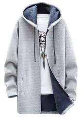 [アスペルシオ] フードつき ジップアップ ロングコート ビター系 お洒落 裏起毛 アウター メンズ 長袖 裏ボア カーディガン ジップアップパーカー ストリート系 暖かい ジッパー カッコいい b系 コート ブルゾン ニット デザ [シルバーグレー] [M]