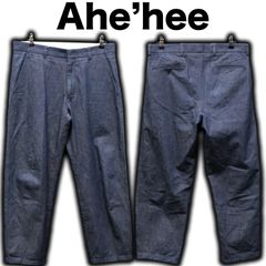 Ahe'hee ライトオンスデニムトラウザーズ Lサイズ/約90cm ワイドパンツ ルーズ テーパード アヘヘ Ahehee スラックス チノパン インディゴ