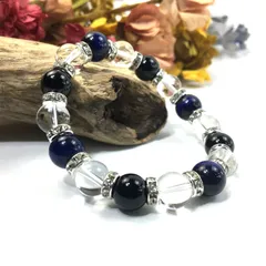 ブルータイガーアイ×水晶×オニキス パワーストーン ブレスレット (シルバー)10mm メンズ・レディース　浄化済み △