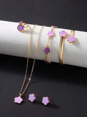 ジュエリー レディース セット クローバーのピアス、ネックレス、ブレスレット、リングのジュエリーセット6点入り、バレンタイン、母の日、母親への贈り物におすすめの多用途でラッキーなアイテム