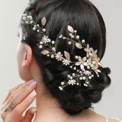 新品　ヘアアクセサリー　髪飾り　結婚式　ウェディング　リーフ　花　成人式　お呼ばれ　ヘア　アクセサリー　ヘッドドレス　フラワー　パール　リーフ　かわいい　綺麗　可愛い　キレイ　ゴールド　お呼ばれ　イベント　行事　レディース　女　女子　お祭り　浴衣　着物
