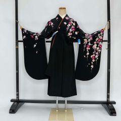 二尺袖 単品 卒業式着物 黒 KANSAI 裄69cm LLサイズ  袴用着物 化繊 中古 4558