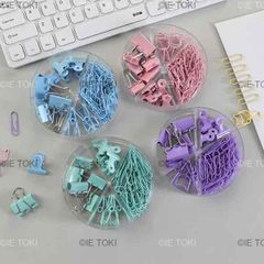 カワイイカラーバインダークリップセット、ミントグリーンピンクブルーマルチペーパークリップ、文房具事務用品、学用品、ロットあたり80個