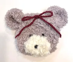 ハンドメイド　モコモコ　フワフワ　クマのポーチ　巾着　小物入れ　編み物