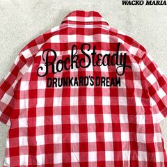 WACKO MARIA チェックシャツ ボタンダウン 両面刺繍 "Rock Steady" ショートスリーブ 半袖 Mサイズ レッド 赤 ワコマリア