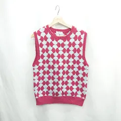 ◇ ⊇ Φ LAGUA GEM ラグア ジェム 総柄 ベスト サイズFREE グレー レッド レディース E  【1502030014136】