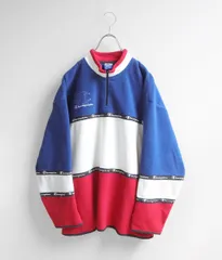 希少!! フリース 【オールド チャンピオン】トリコロール ハーフジップ プルオーバー (青/白/赤 M) レトロ ジャケット ブルゾン Champion ◆WX2