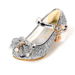 シルバー_16.0 cm [YUNICUS 女の子 シューズ フォーマル靴 エルサ 靴 キラキラ プリンセス風 パーティー 靴 ピアノ 演奏会 結婚式 バースデープレゼント(シルバー,16CM)