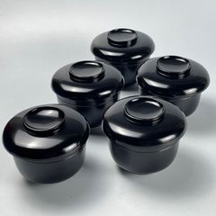 688 黒塗り　木製本漆塗り　漆器　骨董　アンティーク　お椀　坪椀　5客セット