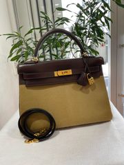 【新品同様品】HERMES エルメスケリー 32 内縫い エバーカーフ×ヴォートロイカ エベーヌ×タバックキャメル ゴールド金具 K刻印□ ハラコ コンビ 中古 ハンドバッグ ショルダーバッグ 2WAYバッグ レディース 女性用 ブランド 本革 レザー バック