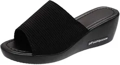 G-tiamo ジーティアモ 厚底 サンダル レディース ミュール ウェッジ ソール 6cmヒール オフィス( ブラック,  23.5 cm)