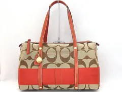 COACH コーチ シグネチャーストライプ サッチェル 11102 オレンジ ショルダーバッグ