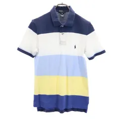 ポロバイラルフローレン ボーダー 半袖ポロシャツ 150 ブルー系 Polo by Ralph Lauren 鹿の子 ロゴ刺繍 キッズ 【中古】  【230624】 メール便可