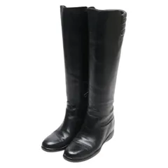 美品 PRADA プラダ スエード サイドジップ ロングブーツ サイズ36 PRADAプラダ黒 スエード ウェッジヒール ロングブーツ23.5〜25