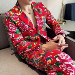 種類3：L/A：レッド単品トップ 秋冬 コーデ メンズ  服 シンプル ファッション オシャレ 大人 かっこいい 大きいサイズ ストリート 紳士服  プリント レディース 赤 スーツ 花 ジャケット アウター 