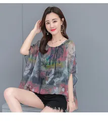 チュニック シフォンチュニック シフォンブラウス 柄 花柄チュニック ドルマンスリーブ ボタニカル柄  ゆったり インナー付き レディース トップス 上品 夏服 30代 40代 50代 cbrx453