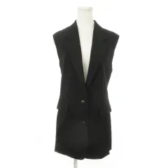 ヘルムートラング HELMUT LANG ベスト ジレ ロング丈 テーラーカラー 総裏地 カットオフ 2 M 黒 ブラック /MN8 ■GY19のサムネイル