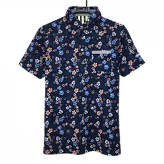 【超美品】アディダス 半袖ポロシャツ ネイビー×サーモンオレンジ 花柄 胸ポケット メンズ S/P ゴルフウェア adidas