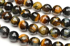 イエローブルータイガーアイ 128面カット　10mm　１連（約３８cm） パワーストーン 天然石 _R5177-10