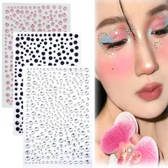 【在庫処分】Coollooda ラインストーンステッカー 顔 シール 3枚セット ジュエリーシール 円形 ダイヤモンド デコパーツ 携帯電話飾り用 DIY用 多種多様 手芸用品 ハンドメイド アクセサリーパーツ(透明 黒 ピンク)