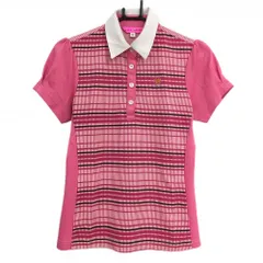 ビバハート 半袖ポロシャツ ピンク×白×黒 格子柄 レディース 40(L) ゴルフウェア VIVA HEART