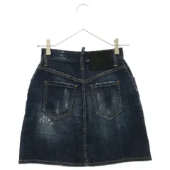 DSQUARED2 (ディースクエアード) LIMITED DENIM SKIRT S75MA0751 S30342 限定 デニムスカート ダメージ加工ラインストーン装飾デニムミニスカート インディゴブルー レディースのサムネイル
