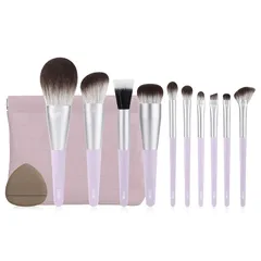 【プロ化粧師推薦】EDTREメイクブラシ11本セット 人気 可愛い 硬すぎず柔らかすぎず 化粧ブラシ 化粧筆セット メイク道具 PU皮革のポーチ付 多機能 メイク用スポンジパフ付き (藤色) 1