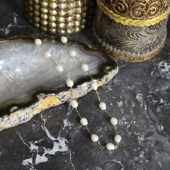 USA VINTAGE PEARL STONE DESIGN CHAIN NECKLACE/アメリカ古着パールストーンデザインチェーンネックレス