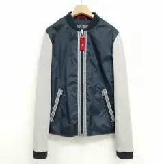 アルマーニ ジーンズ ARMANI JEANS ジップアップ ブルゾン ジャケット ナイロン スウェット 切替 48 ネイビー グレーのサムネイル