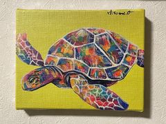 ウミガメの絵画原画 キャンバスアート 真作 開運 ハワイ 動物画