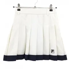 【美品】フィラゴルフ プリーツスカート アイボリー×ネイビー ナイロン混 内側インナーパンツ レディース S ゴルフウェア FILA GOLF