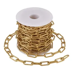 【数量限定】スプール付き 手作り材料 手芸素材 ハンドメイド DIY オーナメント ジュエリー用 アクセサリーパーツ 雑用チェーン ブレスレット ネックレス 溶接なし 丸タイプ リンクチェーン ステンレスチェーン ゴールド 幅7mm 約5m/巻のサムネイル