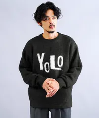 新品 未使用 JIGGYS SHOP(ジギーズショップ)モヘヤ調ジャガードロゴクルーニットセーター 217764 ブラックのサムネイル