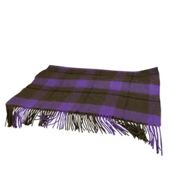 美品 UNITED ARROWS ユナイテッドアローズ チェック柄 カシミヤ100％ フリンジ マフラー ストール パープル ブラウン レディース 古着 中古 USED