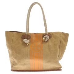 TORY BURCH (トリー バーチ) ROGO HEMP TOTE ロゴプリント 麻 トートバッグ ベージュ/オレンジ