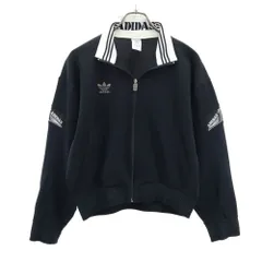 アディダス 80s デサント製 オールド トレフォイルロゴ 長袖 ジップジャケット M ブラック adidas ジャージ レディース
