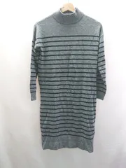 ◇ ⊇ Lugnoncure　ルノンキュール ボーダー柄　ウール系 長袖 膝丈 ワンピース サイズM グレー レディース E  【1409240047025】