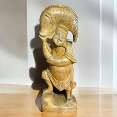 木彫り 恵比寿 七福神 木製 恵比寿様 商売繁盛 開運 縁起物 彫刻 仏像 古美術 インテリア 置物 オブジェ 骨董品 アンティーク