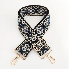☆ A（ベージュ×ブルー） ☆ ショルダーストラップ ショルダーベルト 刺繍 ショルダーストラップ バッグ 刺繍 ショルダーベルト バッグ用 幅広 太め バック バック用 ショルダーストラップのみ 交換用 付け替えベルト エスニック 肩掛け 斜めがけ