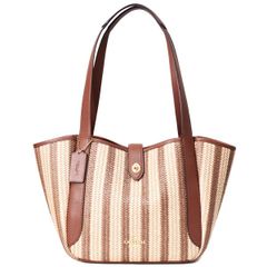 コーチ バッグ COACH ストロー レザー かごバッグ ターンロック ストライプ ハドリー ロゴ トートバッグ レッドウッドマルチ CBG92