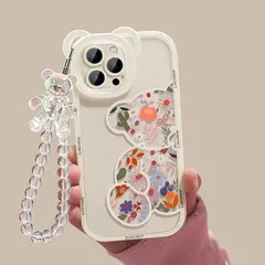 透明な電話ケース、3Dベアイヤーフラワーデザイン、iPhoneモデル13、11、14プロマックス、12、XR、X、XS、7と互換性あり、ソフト