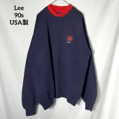 【Lee】アメリカ製 90s カエデ メイプルリーフ ダブル襟 ワンポイント　刺繍ロゴ　スウェット　トレーナー　ネイビー　US古着 USA輸入　Lsize