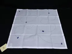 ■新品同様■ HERMES エルメス コットン100％ ハンカチーフ ポケットチーフ レディース メンズ ホワイト系×ネイビー系 FL9508