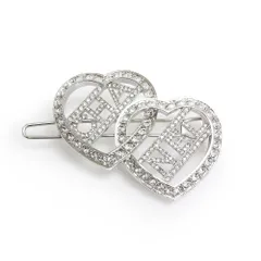 シャネル ハート ロゴ ラインストーン バレッタ クリップ 髪留め ヘアアクセサリー シルバー ABB671 箱付 CHANEL（新品・未使用品）
