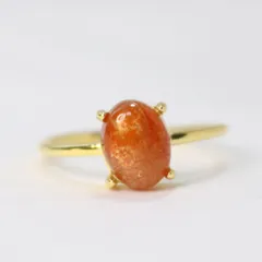 S925製 18KGP サンストーン 8×6㎜ 天然石 艶 指輪