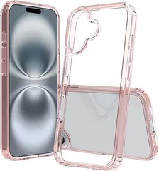 PinLiSheng iPhone16 ケース クリア PC背面 + TPUバンパー 2重構造 黄変防止 耐衝撃 滑り止め 指紋防止 米軍MIL規格 ワイヤレス充電対応 スマホケース iPhone 16 アイフォン16 ケース(ピンク, i