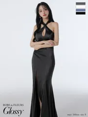 ブラック[GL3948-BL-2508]Lサイズあり【Glossy/グロッシー】クロスホルター/ ストレッチサテン/ マーメイド/ ロングドレス/ キャバドレス