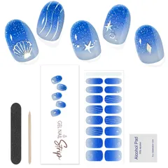 【迅速発送】Chisafly ジェルネイルシール 夏 硬化タイプ ネイルシール ジェルネイル 硬化 ブルー 海 貝 海洋 ラメ ぷっくり 可愛い セルフ スティック付き 剥がし 長持ち 爪 傷まない マニキュア