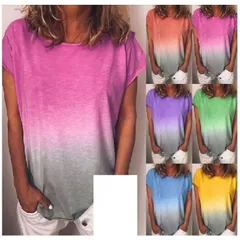 グラデーション レディース 半袖 カットソー トップス Tシャツ ラウンドネック カラバリ豊富 Tシャツ かわいい カジュアル 普段使い#ecbea12705